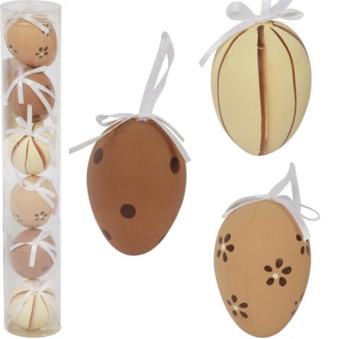 Jajka plastikowe zawieszki zestaw 6 sztuk 7cm brązowe