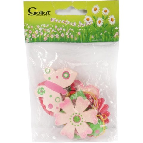 KWIATKI I MOTYLKI ZAWIESZKI DREWNIANE 6SZT WIELKANOC WIOSNA