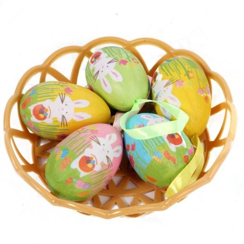 Kolorowe Jajka Wielkanocne ze Styropianu w Koszyczku - Zestaw 5 sztuk, 6 cm