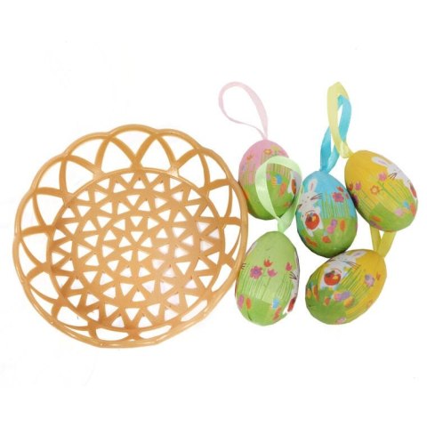 Kolorowe Jajka Wielkanocne ze Styropianu w Koszyczku - Zestaw 5 sztuk, 6 cm