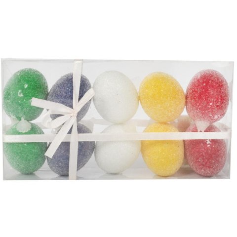 Komplet 10 Kolorowych Jajek Lukrowanych z Zawieszką w Boksie