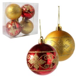 Komplet 4 Dekorowanych Bombek Świątecznych w Kolorach Złota i Czerwieni