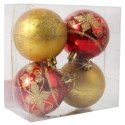 Komplet 4 Dekorowanych Bombek Świątecznych w Kolorach Złota i Czerwieni