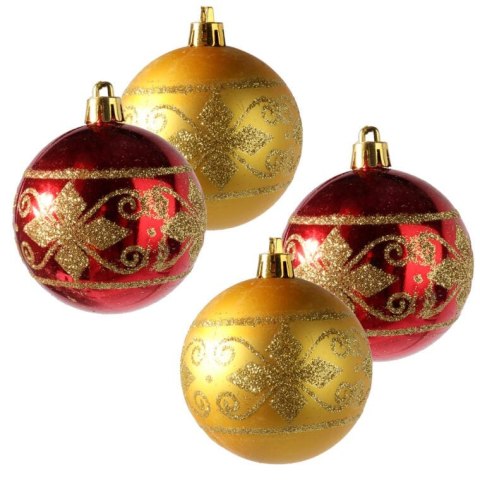 Komplet 4 Dekorowanych Bombek Świątecznych w Kolorach Złota i Czerwieni