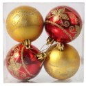 Komplet 4 Dekorowanych Bombek Świątecznych w Kolorach Złota i Czerwieni