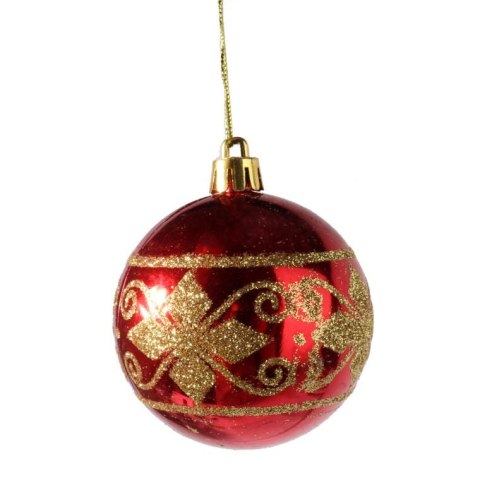 Komplet 4 Dekorowanych Bombek Świątecznych w Kolorach Złota i Czerwieni
