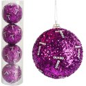 Komplet 4 Fioletowych Bombek Styropianowych z Cekinami 6 cm - Dekoracja Świąteczna