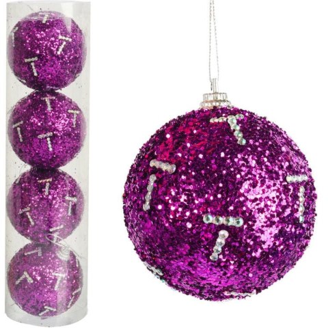 Komplet 4 Fioletowych Bombek Styropianowych z Cekinami 6 cm - Dekoracja Świąteczna