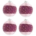 Komplet 4 różowych bombek styropianowych z koralikami 6 cm do dekoracji świątecznej