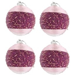 Komplet 4 różowych bombek styropianowych z koralikami 6 cm do dekoracji świątecznej