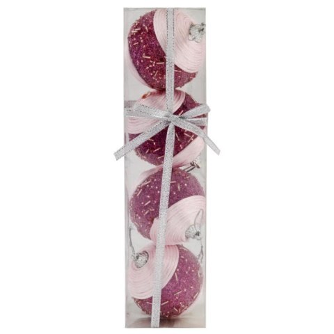 Komplet 4 różowych bombek styropianowych z koralikami 6 cm do dekoracji świątecznej