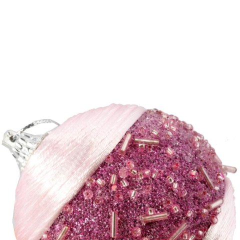 Komplet 4 różowych bombek styropianowych z koralikami 6 cm do dekoracji świątecznej