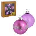 Komplet 5 Eleganckich Fioletowych Bombek Szklanych z Brokatowym Dekorem, 6 cm