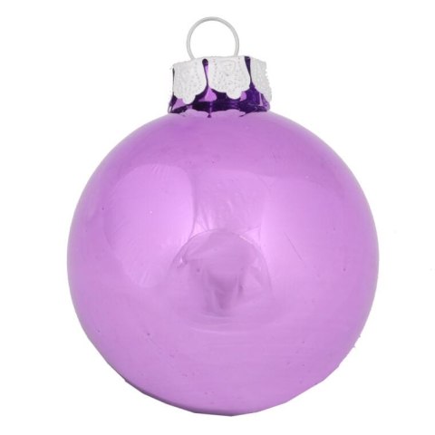 Komplet 5 Eleganckich Fioletowych Bombek Szklanych z Brokatowym Dekorem, 6 cm