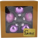 Komplet 5 Eleganckich Fioletowych Bombek Szklanych z Brokatowym Dekorem, 6 cm