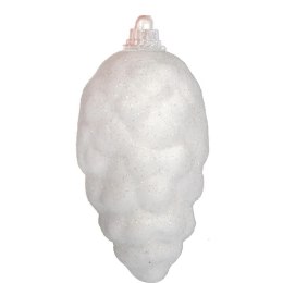 Komplet 6 Białych Styropianowych Szyszek z Srebrnym Brokatem - Dekoracje Świąteczne 8 cm