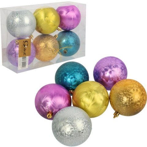 Komplet 6 Multikolorowych Bombek Plastikowych 8cm do Dekoracji Świątecznych