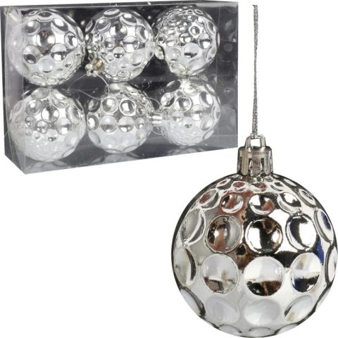 Komplet 6 Srebrnych Bombek Plastikowych 6 cm do Dekoracji Świątecznych