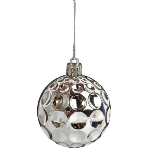 Komplet 6 Srebrnych Bombek Plastikowych 6 cm do Dekoracji Świątecznych