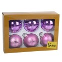 Komplet 6 Szklanych Bombek Świątecznych - Fioletowy Połysk i Mat z Srebrnym Brokatem, 8cm