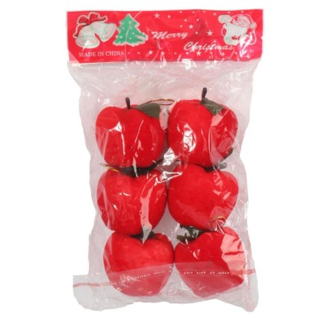 Komplet 6 czerwonych zawieszek w kształcie jabłek do dekoracji świątecznych