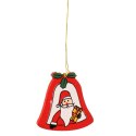 Komplet Czerwonych Drewnianych Zawieszek Dzwonków Świątecznych z Motywem Mikołaja, Bałwana i Renifera