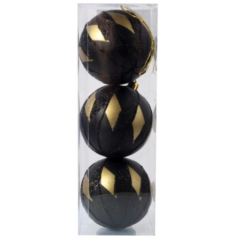 Komplet eleganckich bombek świątecznych Czarno-złote Luksusy, 3 szt., 8 cm