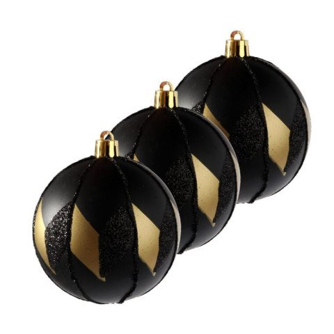 Komplet eleganckich bombek świątecznych Czarno-złote Luksusy, 3 szt., 8 cm