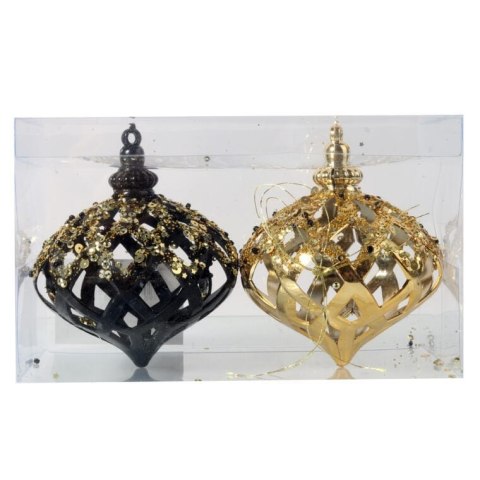 Kpl. 2 bombek plastikowych ażurowe wrzeciona czarno złote