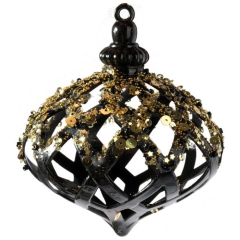 Kpl. 2 bombek plastikowych ażurowe wrzeciona czarno złote