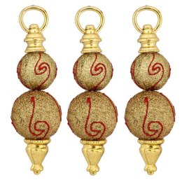 Kpl. 3 Złote Bombki Wrzeciono-kształtne, Ozdobione, na Choinkę i Kompozycje Świąteczne.