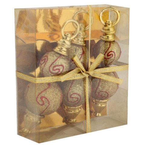 Kpl. 3 Złote Bombki Wrzeciono-kształtne, Ozdobione, na Choinkę i Kompozycje Świąteczne.