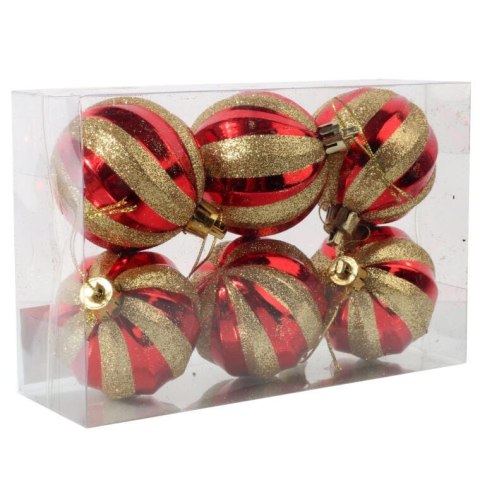 Kpl. 6 bombek plastikowych wytłaczanych 8 cm czerwone