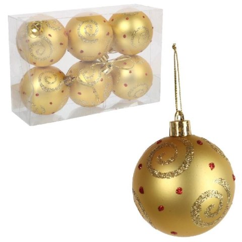Kpl. 6 bombek plastikowych z dekorem 6 cm złote