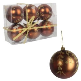 Kpl. 6 bombek plastikowych z dekorem 8 cm brązowe