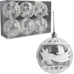 Kpl. 6 przezroczystych bombek plastikowych z dekorem 7 cm