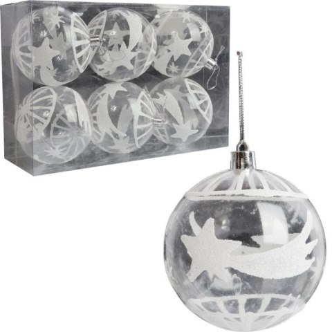 Kpl. 6 przezroczystych bombek plastikowych z dekorem 7 cm
