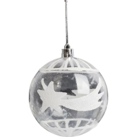 Kpl. 6 przezroczystych bombek plastikowych z dekorem 7 cm