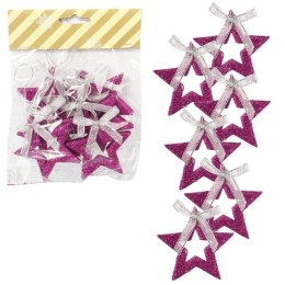 Kpl. 6 zawieszek brokatowych GWIAZDKI fioletowe