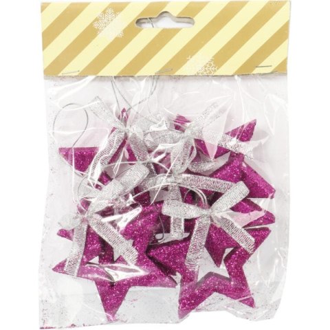 Kpl. 6 zawieszek brokatowych GWIAZDKI fioletowe