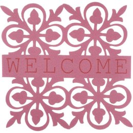 Kwadratowa Serweta Filcowa z Wzorem Kwiatów 25cm - Różowa