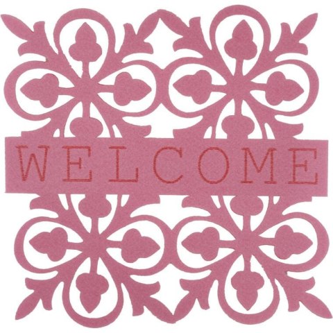 Kwadratowa Serweta Filcowa z Wzorem Kwiatów 25cm - Różowa