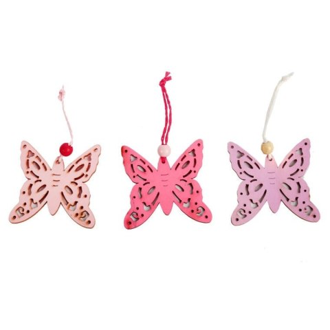 Motyle-zawieszki drewniane zestaw 3 sztuk różowe