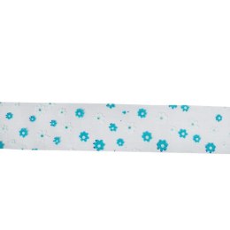 Niebieska Wstążka Wiosenna z Kwiatami 5cm do Dekoracji i Pakowania Prezentów
