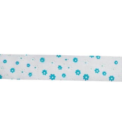 Niebieska Wstążka Wiosenna z Kwiatami 5cm do Dekoracji i Pakowania Prezentów