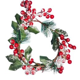 Świąteczny Wianek Dekoracyjny z Jarzębiną i Ośnieżonymi Gałązkami Świerku 20 cm