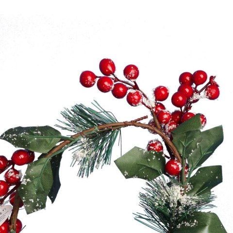 Świąteczny Wianek Dekoracyjny z Jarzębiną i Ośnieżonymi Gałązkami Świerku 20 cm