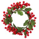 Świąteczny Wianek dekoracyjny z czerwonymi jarzębinami i zielonymi listkami 20 cm
