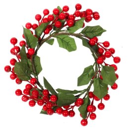 Świąteczny Wianek dekoracyjny z czerwonymi jarzębinami i zielonymi listkami 20 cm