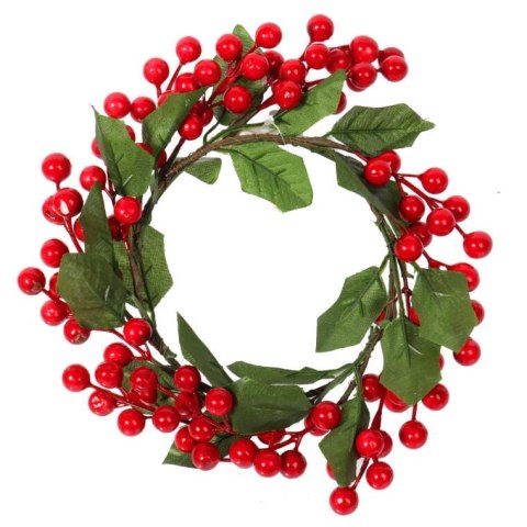Świąteczny Wianek dekoracyjny z czerwonymi jarzębinami i zielonymi listkami 20 cm